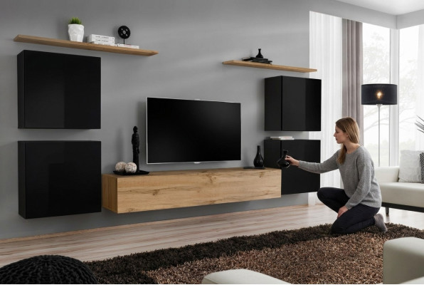 Unité murale Armoire Étagère murale Bois Salon Meubles Meuble TV Design Buffet