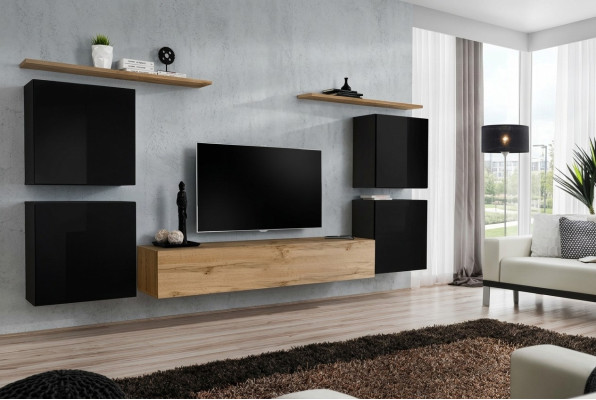 Unité murale Armoire Étagère murale Bois Salon Meubles Meuble TV Design Buffet