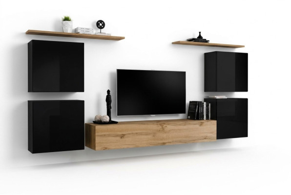 Unité murale Armoire Étagère murale Bois Salon Meubles Meuble TV Design Buffet