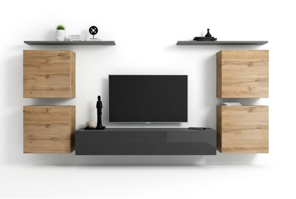 Meubles en bois Unité murale Salon Gris Étagère murale Aménagements de luxe Nouveau