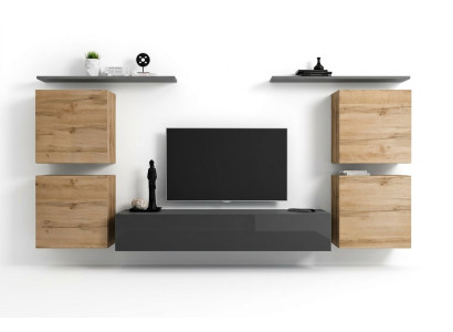 Meubles en bois Unité murale Salon Gris Étagère murale Aménagements de luxe Nouveau