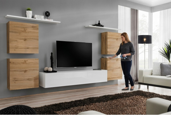 Salon de luxe Armoire TV Unité murale Armoire murale Étagère tv Bois Étagères murales nouvelle