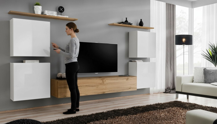 Suite Set 7 pièces de luxe nouveau mur brun Brun TV stand L'armoire murale en bois