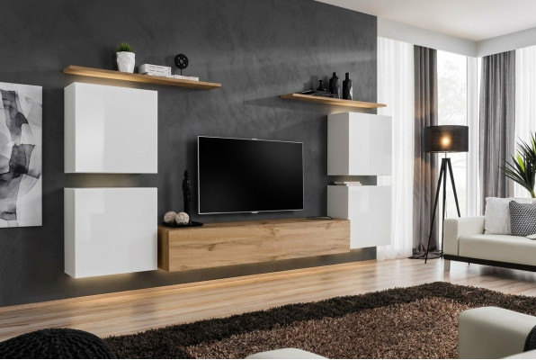 Suite Set 7 pièces de luxe nouveau mur brun Brun TV stand L'armoire murale en bois