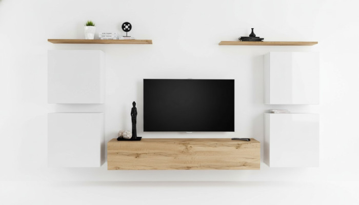 Suite Set 7 pièces de luxe nouveau mur brun Brun TV stand L'armoire murale en bois