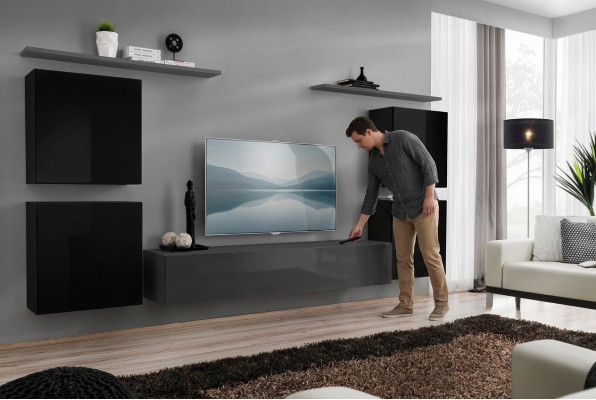 Ensemble mural de luxe en bois pour salon comprenant 4 armoires murales.