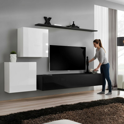 Unité murale en bois complète 4 pièces de mobilier de luxe neuf 2x meuble TV design
