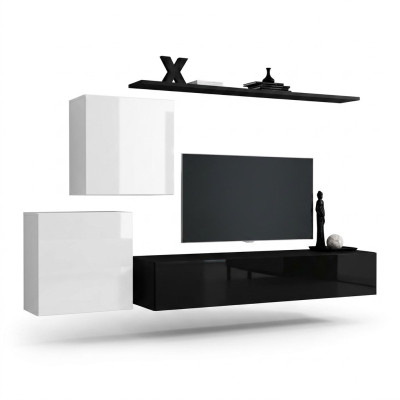 Unité murale en bois complète 4 pièces de mobilier de luxe neuf 2x meuble TV design