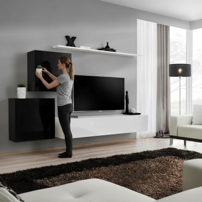 Meuble mural de salon Blanc Meuble TV Design Buffet Mobilier Cabinet mural