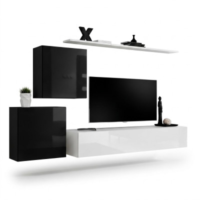Meuble mural de salon Blanc Meuble TV Design Buffet Mobilier Cabinet mural