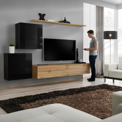 Unité murale moderne Brown en bois avec buffet latéral - Meuble de salon Design