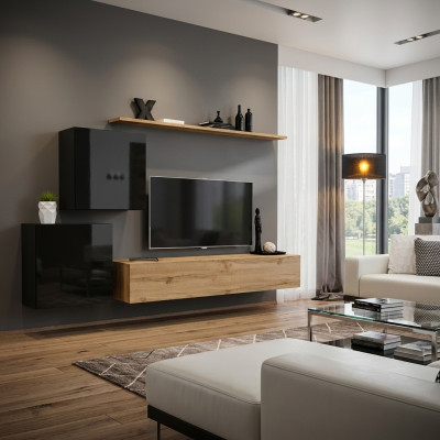 Unité murale moderne Brown en bois avec buffet latéral - Meuble de salon Design