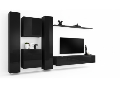 Unité murale noire avec support TV Mobilier de salon de luxe Ensemble complet de 6 pièces Moderne