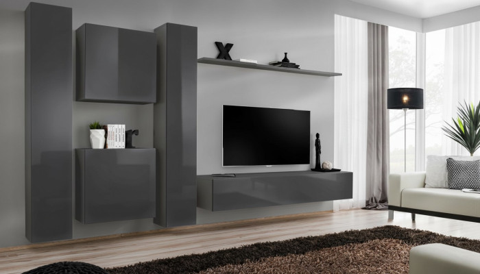 Unité murale de designer Gris Mobilier de salon de luxe Ensemble complet de meubles de côté