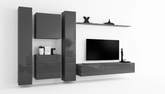 Unité murale de designer Gris Mobilier de salon de luxe Ensemble complet de meubles de côté