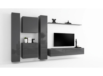 Unité murale de designer Gris Mobilier de salon de luxe Ensemble complet de meubles de côté