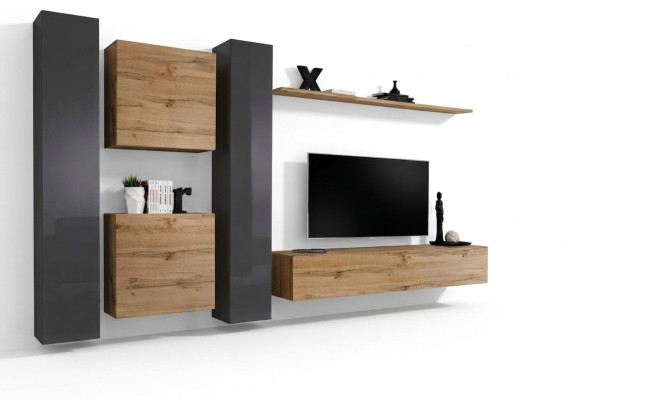 Ensemble mural Braun Designer Sideboard Moderne TV Lowboard Étagère murale de salon