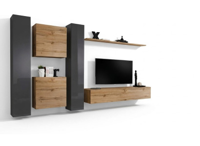 Ensemble mural Braun Designer Sideboard Moderne TV Lowboard Étagère murale de salon