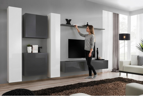 Armoire murale grise Étagère murale pour salon Armoire murale Design Moderne Mobilier