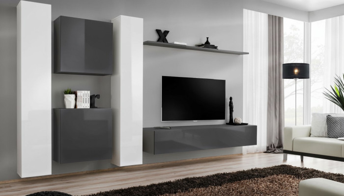 Armoire murale grise Étagère murale pour salon Armoire murale Design Moderne Mobilier