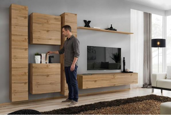 Placard mural Salle de séjour Designer Unité murale Étagère murale Armoire murale en bois