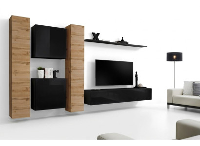 Ensemble de salon 6 pièces Unité murale Mobilier en bois Armoire Complet neuf Étagère murale