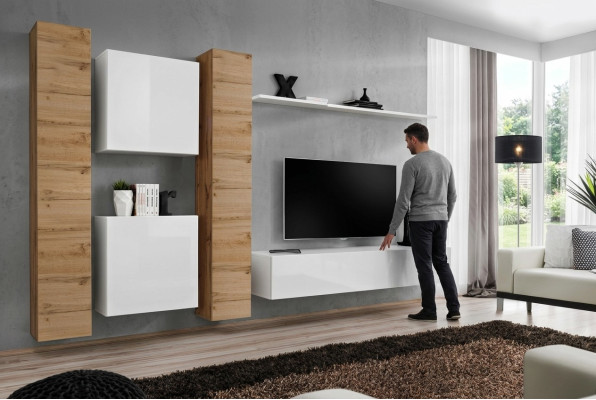 Unité murale Meuble en bois blanc Armoire Armoire murale Designer Étagère murale complète