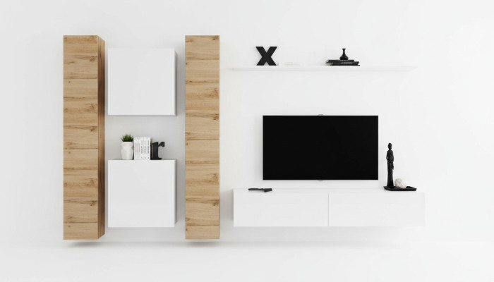 Unité murale Meuble en bois blanc Armoire Armoire murale Designer Étagère murale complète