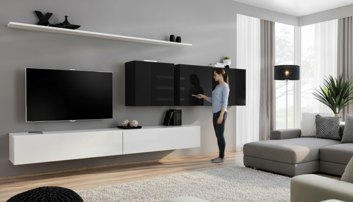 Unité murale blanche 2x Meuble TV Buffet Buffet de salon Armoire murale Designer