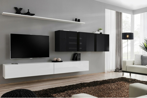 Unité murale blanche 2x Meuble TV Buffet Buffet de salon Armoire murale Designer