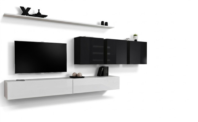 Unité murale blanche 2x Meuble TV Buffet Buffet de salon Armoire murale Designer
