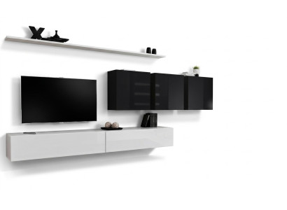 Unité murale blanche 2x Meuble TV Buffet Buffet de salon Armoire murale Designer