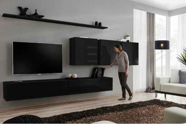 Unité murale noire Mobilier de salon Buffet latéral moderne Designer Armoire murale Designer