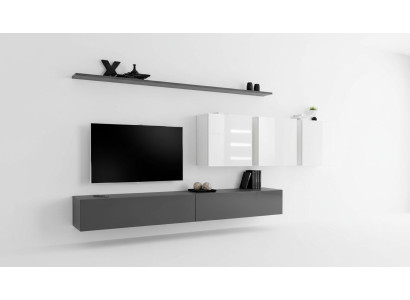 Meuble mural en bois gris, buffet TV design, commode laquée brillante, placard mural