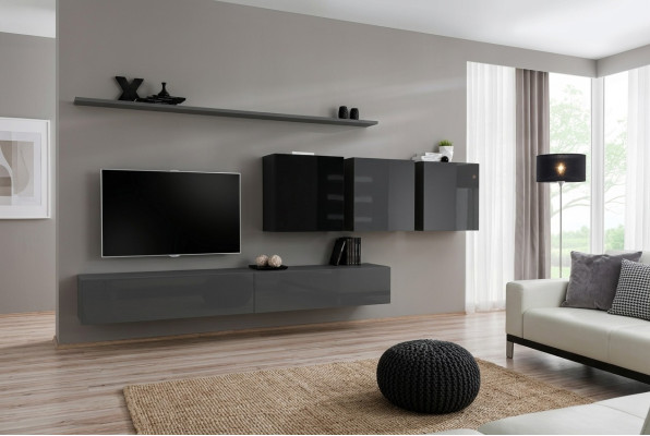 Unité murale gris complet 7 pièces meuble en bois design buffet armoire murale étagère murale