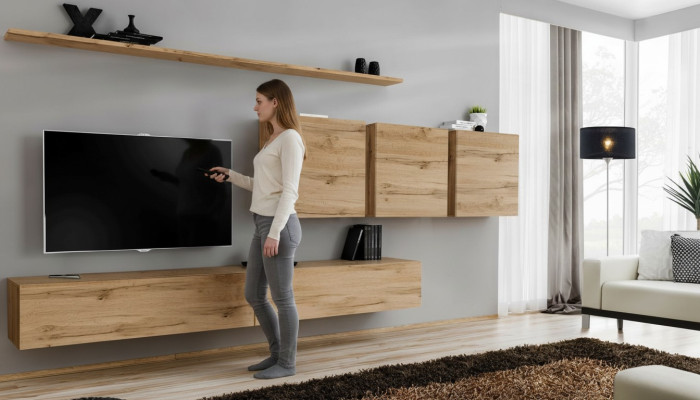 Unité murale Salon Armoire murale Armoire Buffet Meubles en bois de designer Marron