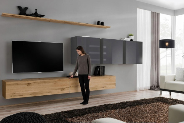 Unité murale brune Salle de séjour Armoire murale Étagère murale Armoire Mobilier de designer