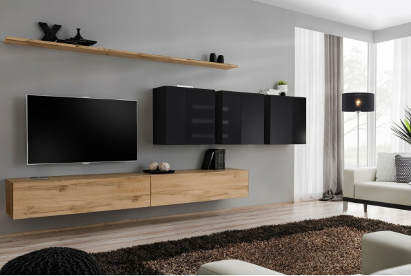 Unité murale design Buffet brun Meuble télé Meuble bas Armoire murale Mobilier de salon Complet