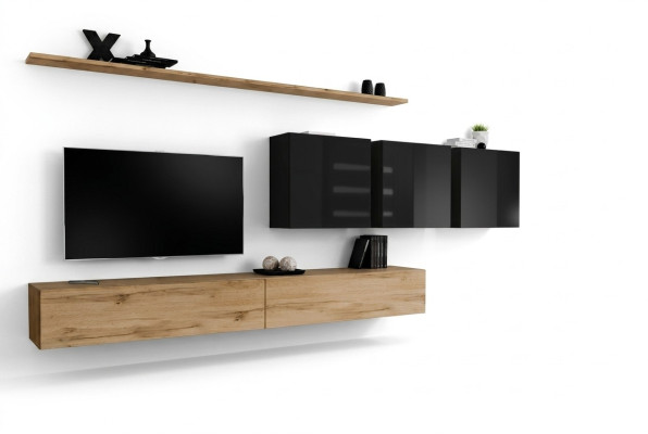 Unité murale design Buffet brun Meuble télé Meuble bas Armoire murale Mobilier de salon Complet