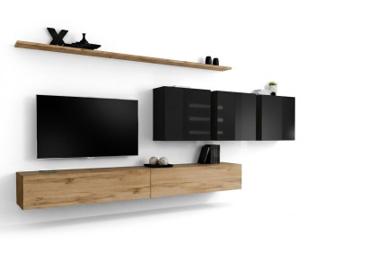 Unité murale design Buffet brun Meuble télé Meuble bas Armoire murale Mobilier de salon Complet