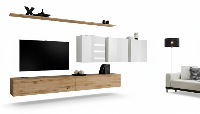 Ensemble complet de meuble mural, meuble TV moderne, bahut, mobilier, étagère murale design.