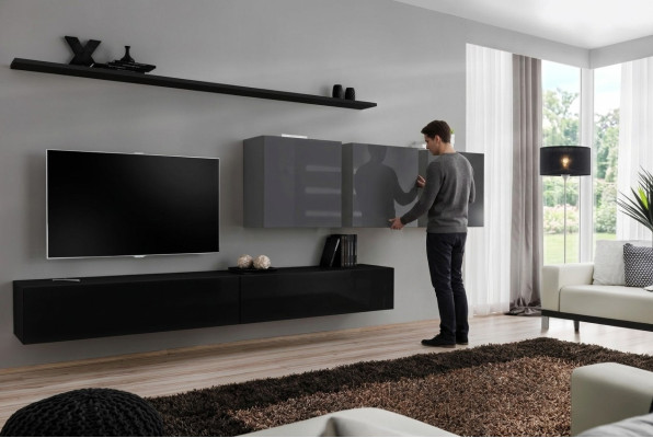 Unité murale design meuble TV bas 3x meuble TV mural Meuble bas de téléviseur Ensemble de meubles 7 pièces