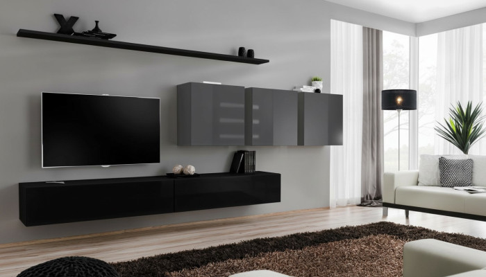 Unité murale design meuble TV bas 3x meuble TV mural Meuble bas de téléviseur Ensemble de meubles 7 pièces