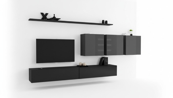 Unité murale design meuble TV bas 3x meuble TV mural Meuble bas de téléviseur Ensemble de meubles 7 pièces