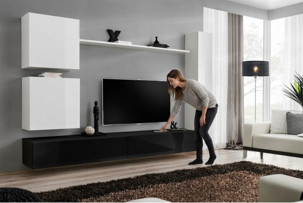 Unité murale design buffet buffet 3x armoire ensemble de télévision bas 6 pièces. Mobilier en bois de style designer