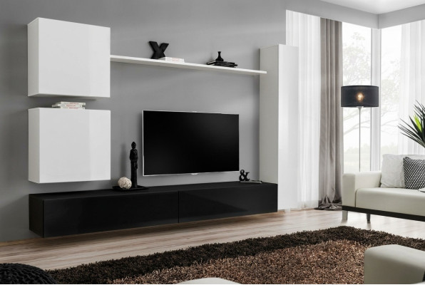 Unité murale design buffet buffet 3x armoire ensemble de télévision bas 6 pièces. Mobilier en bois de style designer
