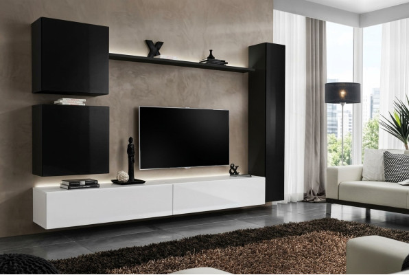 Unité murale noire, armoire murale design, meuble bas TV, mobilier de salon moderne, nouveau.