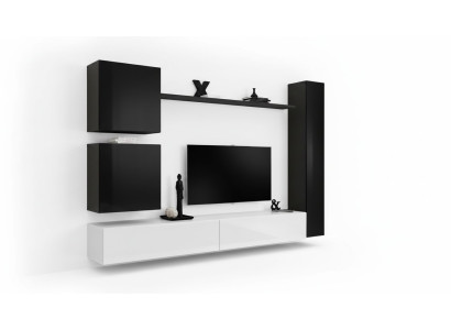 Unité murale noire, armoire murale design, meuble bas TV, mobilier de salon moderne, nouveau.