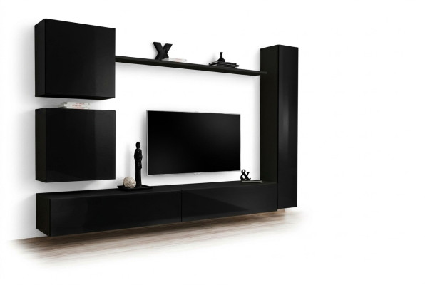Ensemble mural de luxe noir Ensemble de meuble mural design 6 pièces Mobilier en bois Mobilier de salon