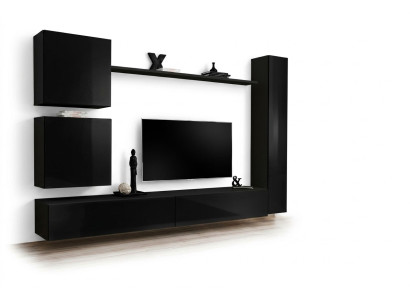Ensemble mural de luxe noir Ensemble de meuble mural design 6 pièces Mobilier en bois Mobilier de salon